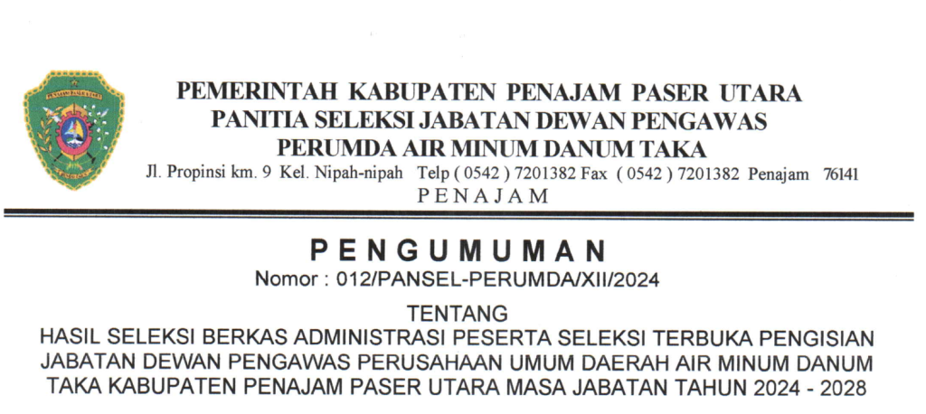 Pengumuman Hasil Seleksi Berkas Administrasi Peserta Seleksi Terbuka